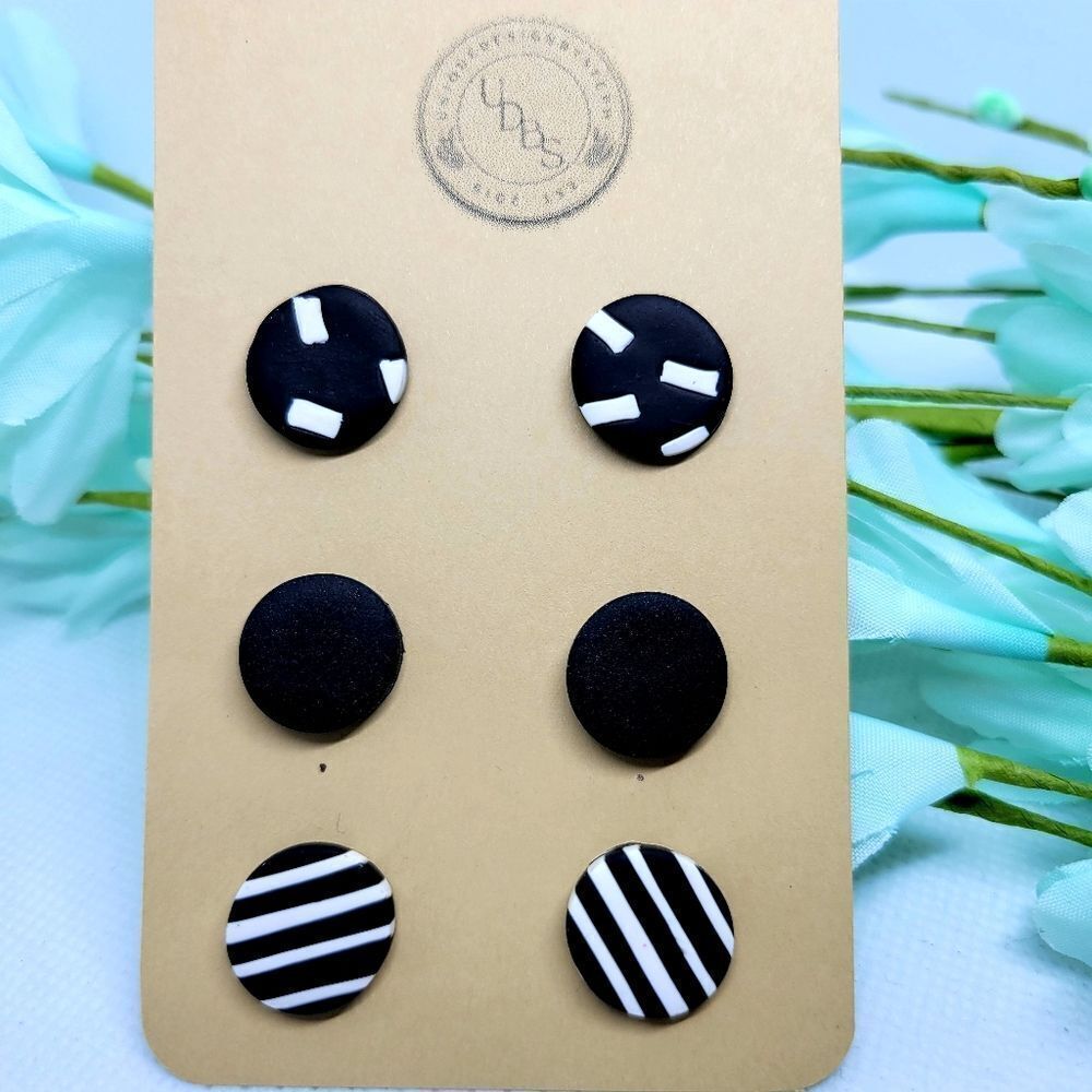 Clay earrings, stud earrings multipack, pack of 3 pairs, handmade